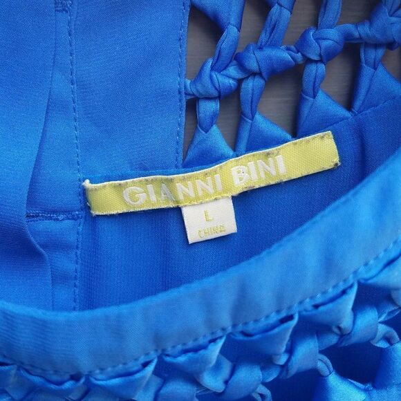 Gianni Bini Blue Cut Out Collar Short Sleeve Dress Size Large - Picture 2 of 9